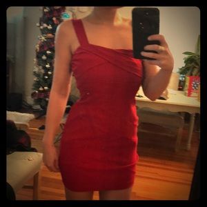 Short red dress.